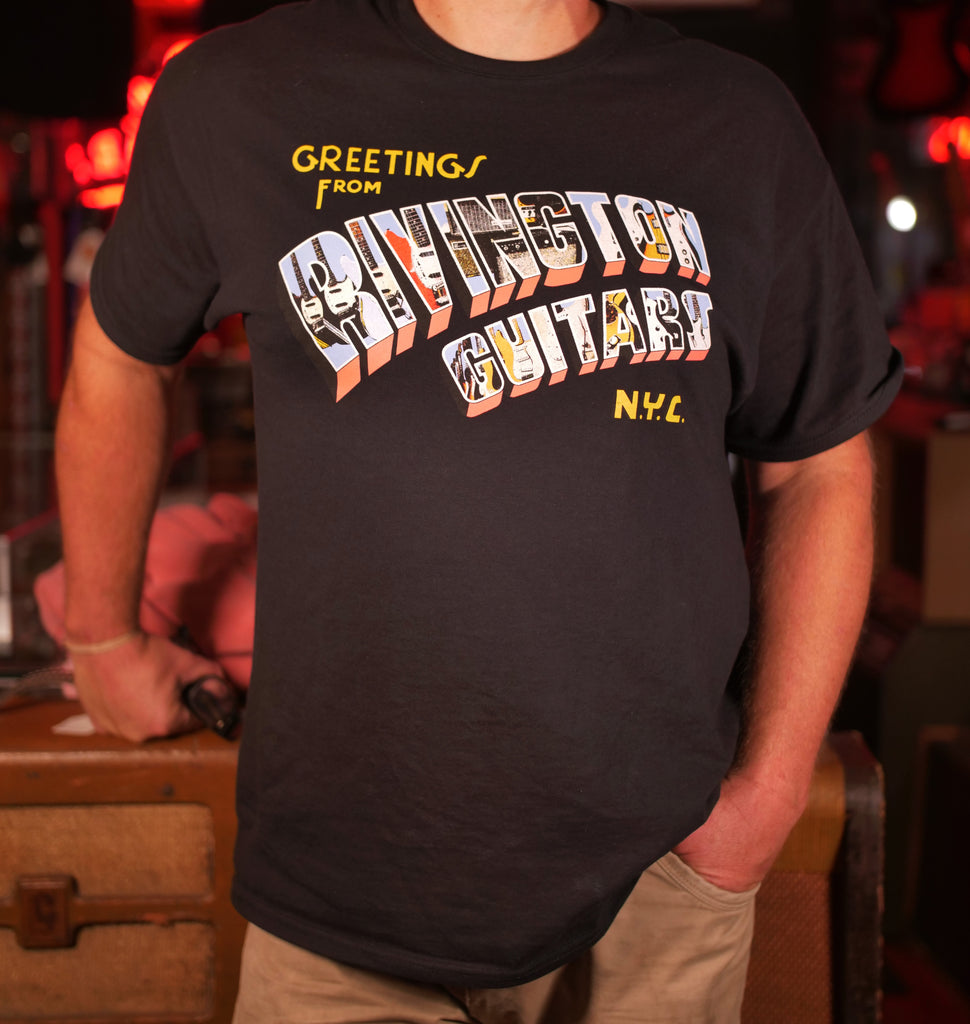 "Greetings From Rivington Guitars" T Shirt Black