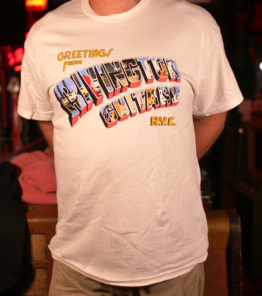 "Greetings From Rivington Guitars, NYC" T-shirt White